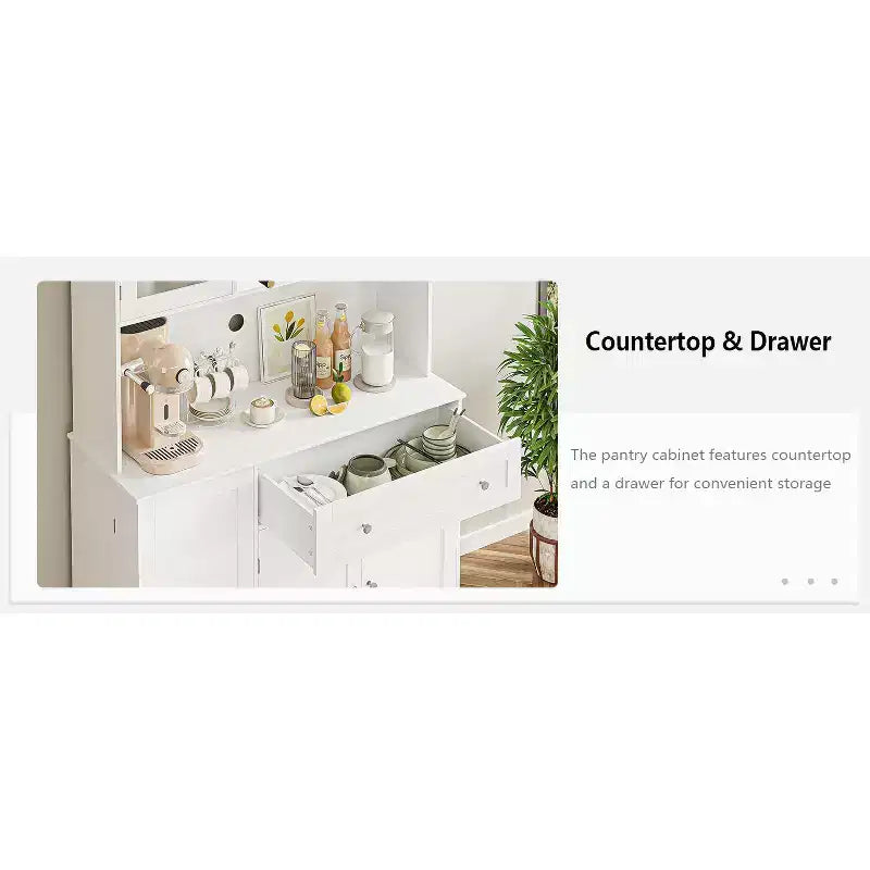 Farmhouse Kitchen Pantry Cabinet with Countertop, Drawers & 14 Shelves, 67.9"H