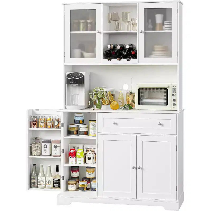Farmhouse Kitchen Pantry Cabinet with Countertop, Drawers & 14 Shelves, 67.9"H