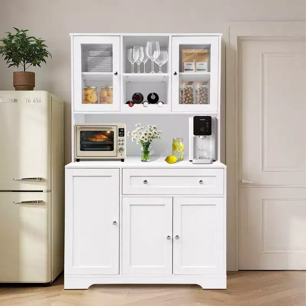 Farmhouse Kitchen Pantry Cabinet with Countertop, Drawers & 14 Shelves, 67.9"H