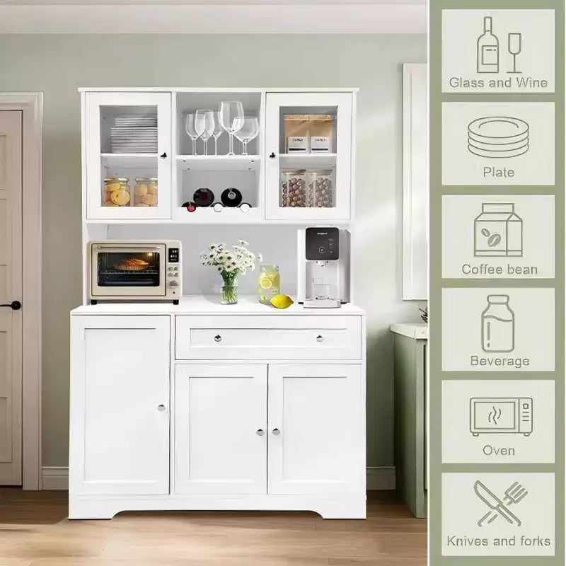 Farmhouse Kitchen Pantry Cabinet with Countertop, Drawers & 14 Shelves, 67.9"H