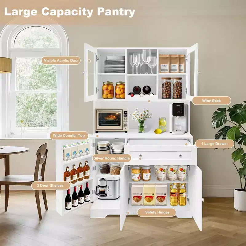 Farmhouse Kitchen Pantry Cabinet with Countertop, Drawers & 14 Shelves, 67.9"H