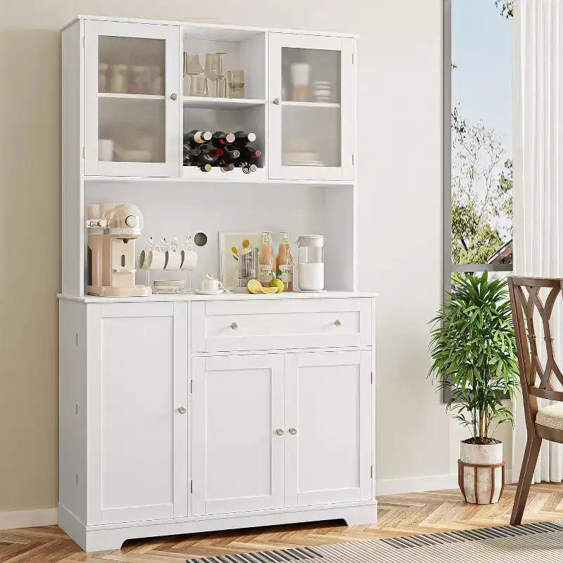 Farmhouse Kitchen Pantry Cabinet with Countertop, Drawers & 14 Shelves, 67.9"H