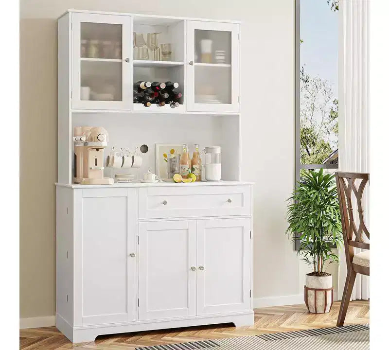 Farmhouse Kitchen Pantry Cabinet with Countertop, Drawers & 14 Shelves, 67.9"H