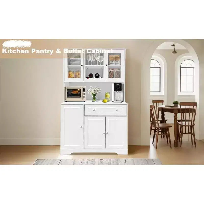 Farmhouse Kitchen Pantry Cabinet with Countertop, Drawers & 14 Shelves, 67.9"H