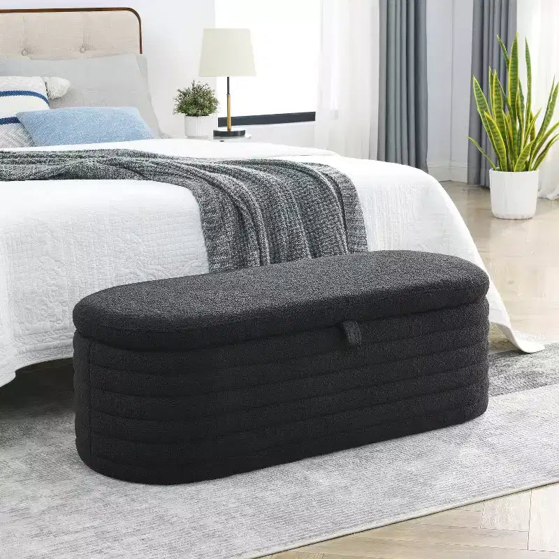 Upholstered Fabric Storage Ottoman Bench with Safety Hinge, 45.5"W End of Bed Stool