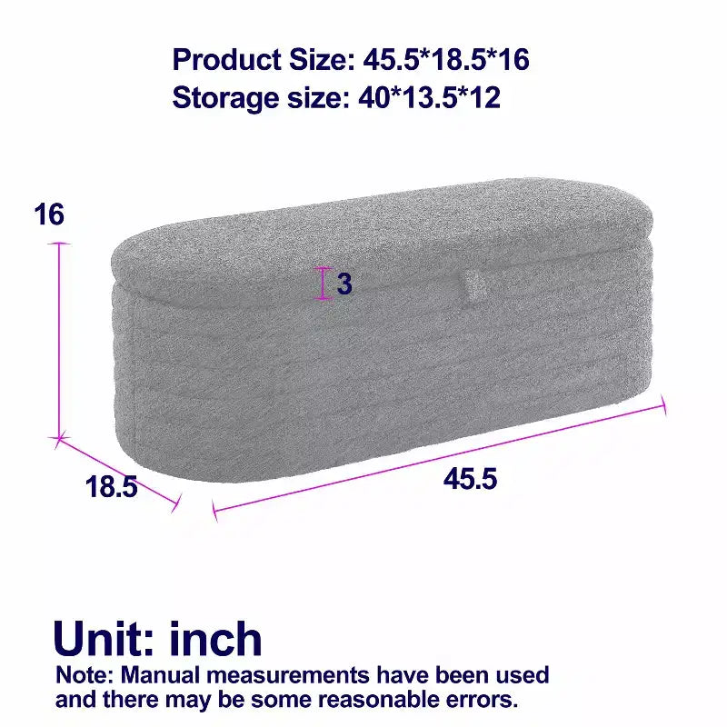 Upholstered Fabric Storage Ottoman Bench with Safety Hinge, 45.5"W End of Bed Stool
