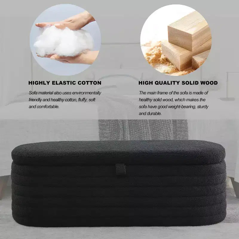 Upholstered Fabric Storage Ottoman Bench with Safety Hinge, 45.5"W End of Bed Stool