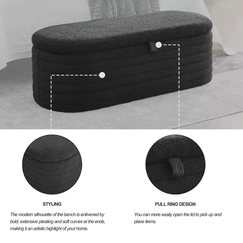 Upholstered Fabric Storage Ottoman Bench with Safety Hinge, 45.5"W End of Bed Stool