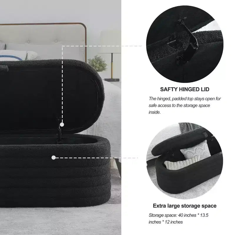 Upholstered Fabric Storage Ottoman Bench with Safety Hinge, 45.5"W End of Bed Stool