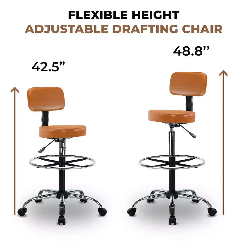 Home Imports Emporium Drafting Stool  Adjustable Swivel Faux Leather Stool with Footrest & Back Support