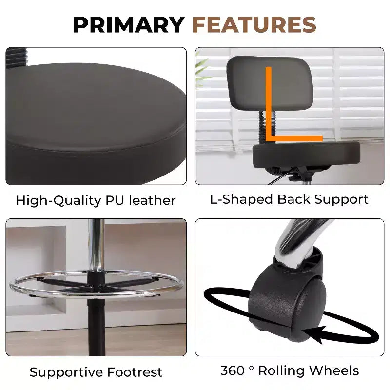 Home Imports Emporium Drafting Stool  Adjustable Swivel Faux Leather Stool with Footrest & Back Support