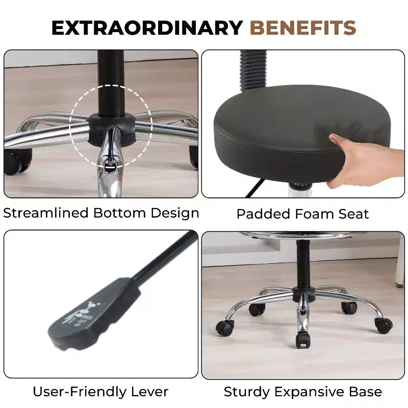 Home Imports Emporium Drafting Stool  Adjustable Swivel Faux Leather Stool with Footrest & Back Support