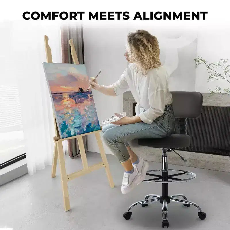 Home Imports Emporium Drafting Stool  Adjustable Swivel Faux Leather Stool with Footrest & Back Support