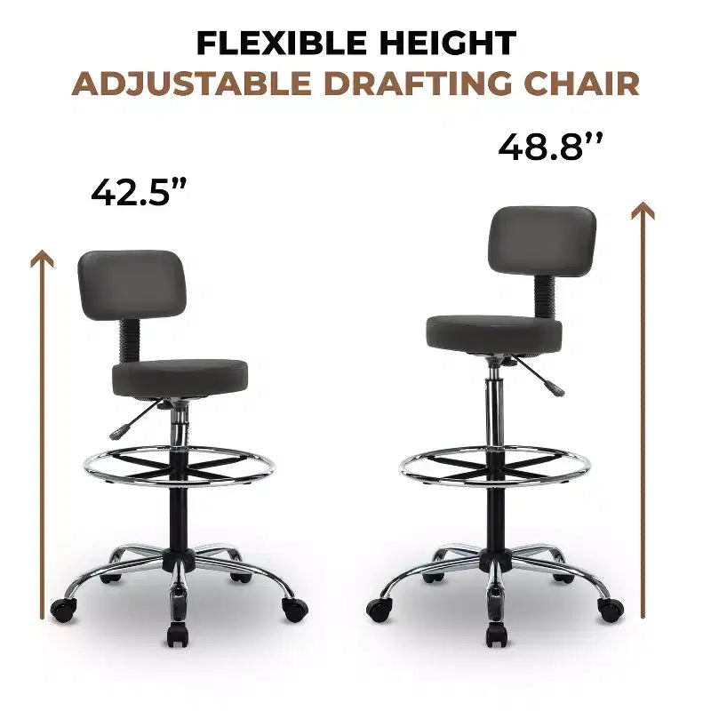 Home Imports Emporium Drafting Stool  Adjustable Swivel Faux Leather Stool with Footrest & Back Support