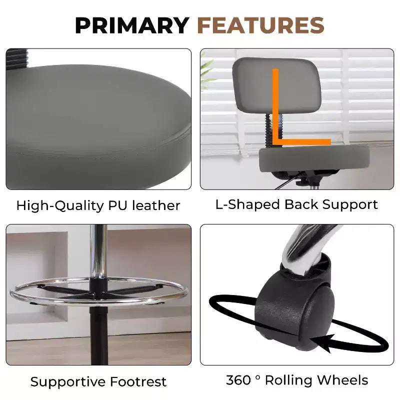 Home Imports Emporium Drafting Stool  Adjustable Swivel Faux Leather Stool with Footrest & Back Support