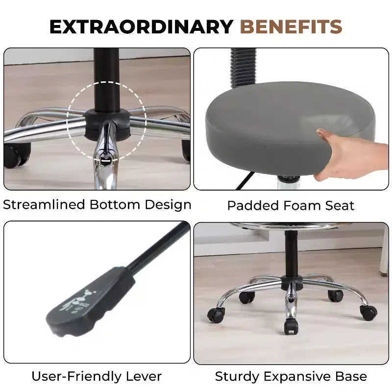Home Imports Emporium Drafting Stool  Adjustable Swivel Faux Leather Stool with Footrest & Back Support
