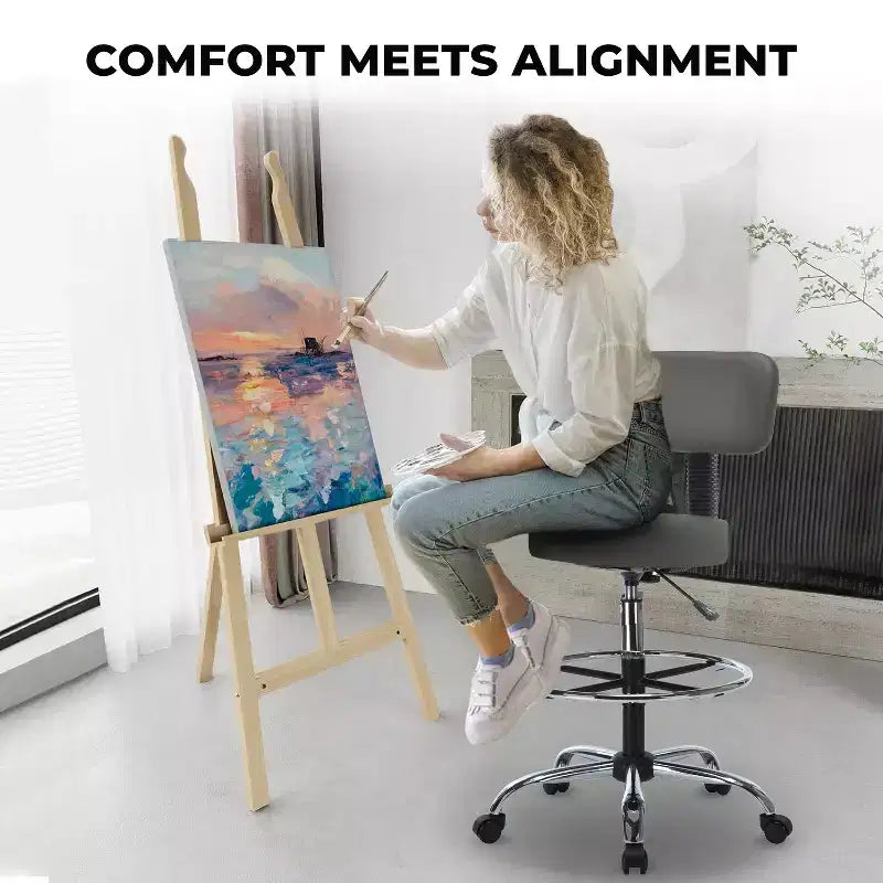 Home Imports Emporium Drafting Stool  Adjustable Swivel Faux Leather Stool with Footrest & Back Support