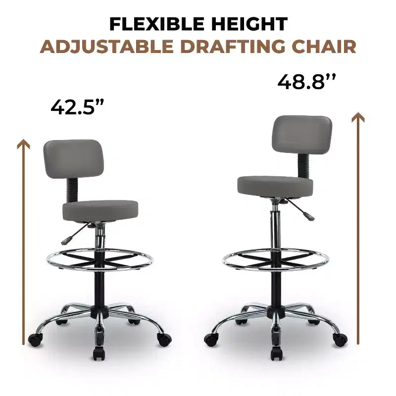 Home Imports Emporium Drafting Stool  Adjustable Swivel Faux Leather Stool with Footrest & Back Support