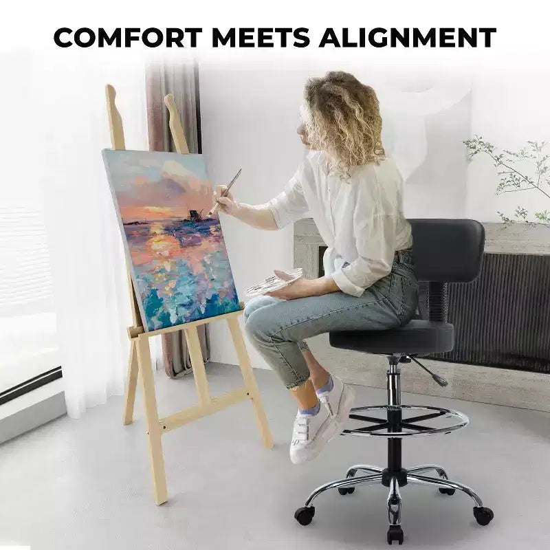 Home Imports Emporium Drafting Stool  Adjustable Swivel Faux Leather Stool with Footrest & Back Support