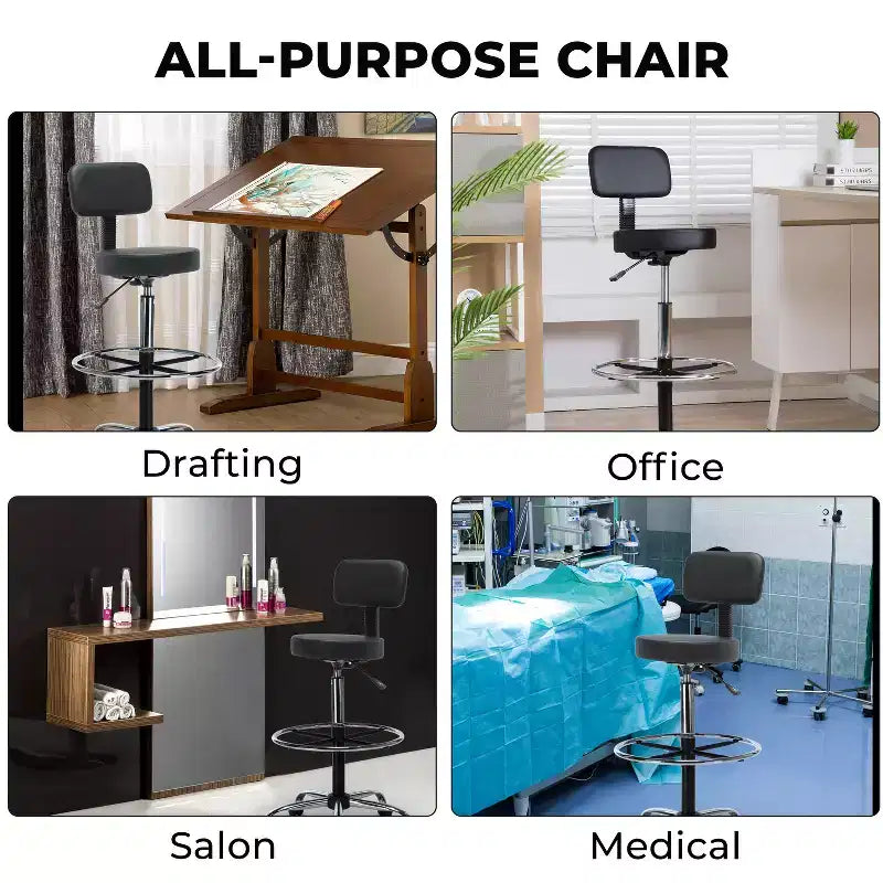Home Imports Emporium Drafting Stool  Adjustable Swivel Faux Leather Stool with Footrest & Back Support