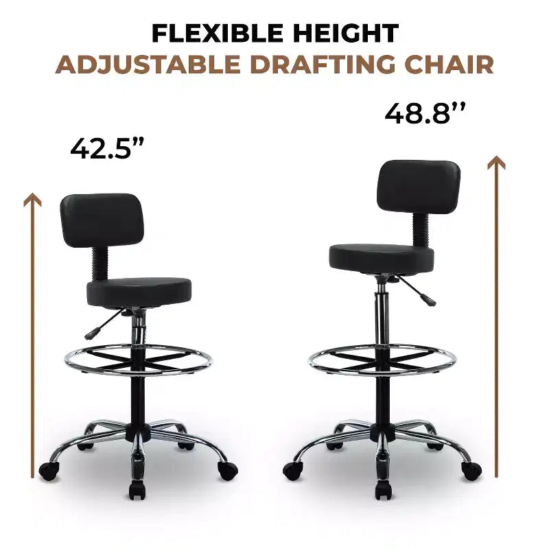 Home Imports Emporium Drafting Stool  Adjustable Swivel Faux Leather Stool with Footrest & Back Support
