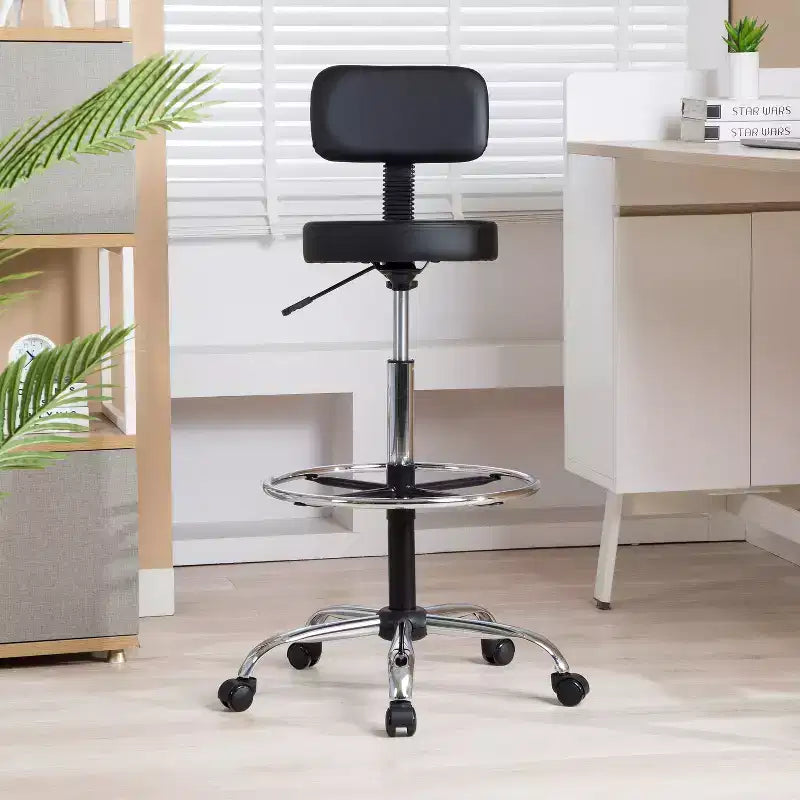 Home Imports Emporium Drafting Stool  Adjustable Swivel Faux Leather Stool with Footrest & Back Support
