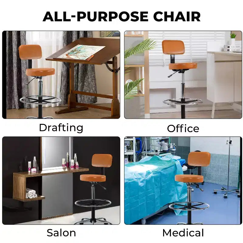 Home Imports Emporium Drafting Stool  Adjustable Swivel Faux Leather Stool with Footrest & Back Support