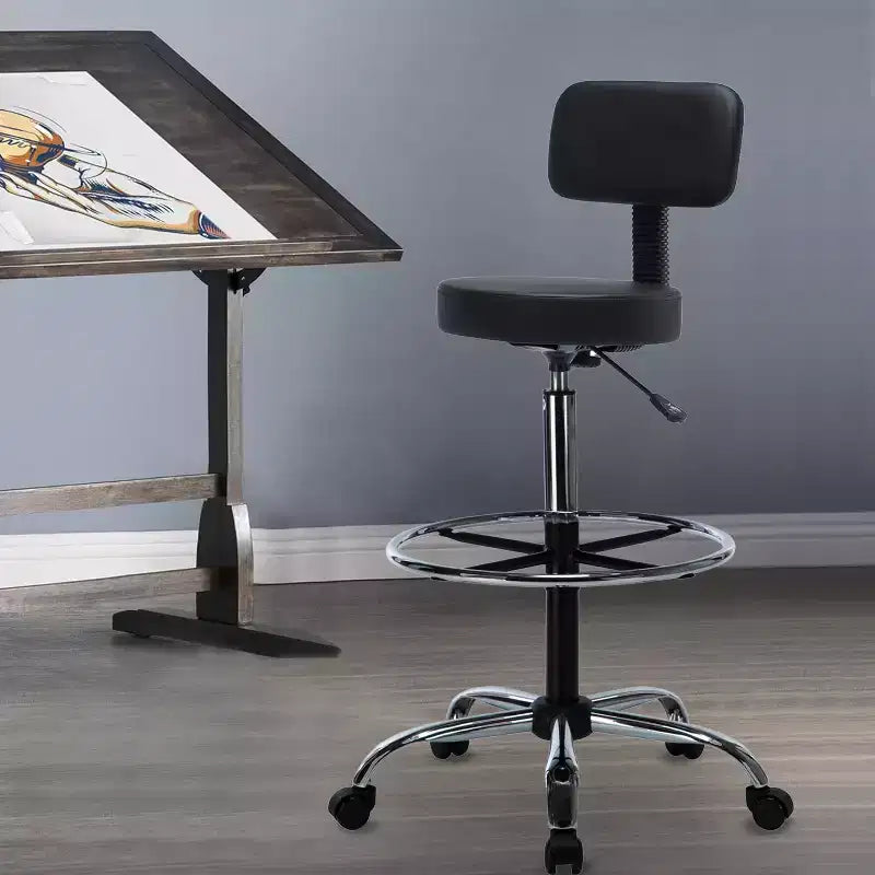 Home Imports Emporium Drafting Stool  Adjustable Swivel Faux Leather Stool with Footrest & Back Support