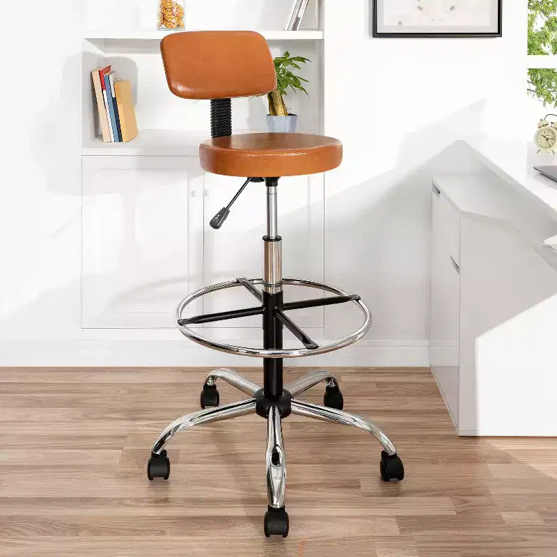 Home Imports Emporium Drafting Stool  Adjustable Swivel Faux Leather Stool with Footrest & Back Support