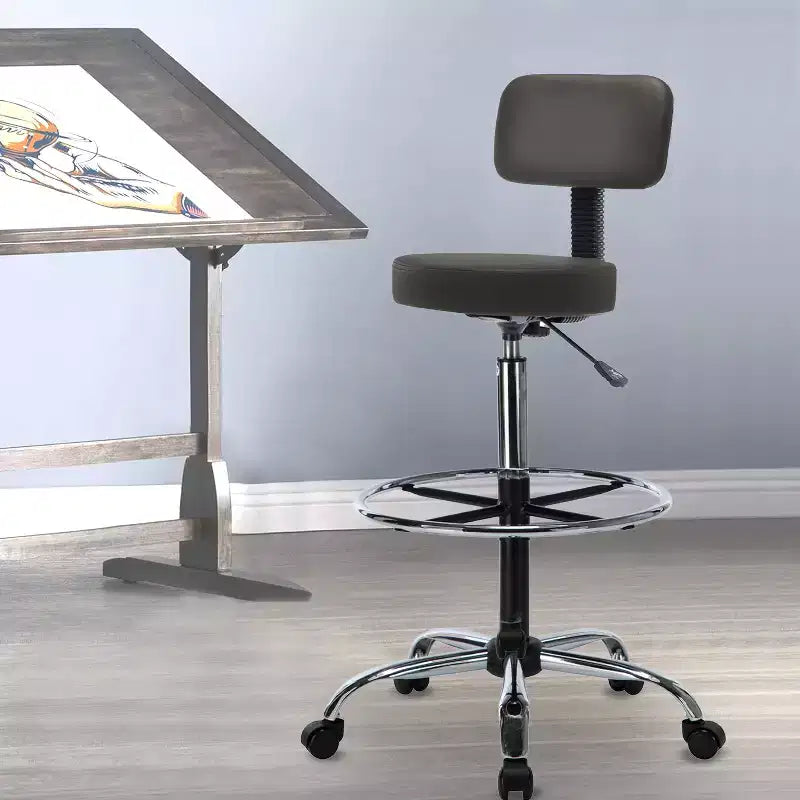 Home Imports Emporium Drafting Stool  Adjustable Swivel Faux Leather Stool with Footrest & Back Support