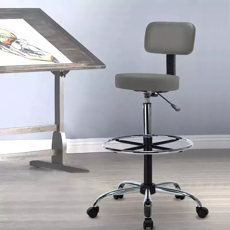Home Imports Emporium Drafting Stool  Adjustable Swivel Faux Leather Stool with Footrest & Back Support
