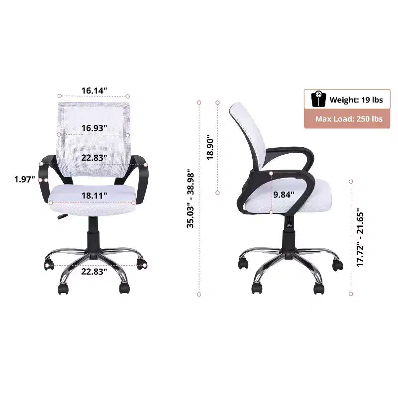 Home Imports Emporium Mid-Back Ergonomic Office Chair  Mesh Desk Chair with Armrests, Lumbar Support & Tilt Control