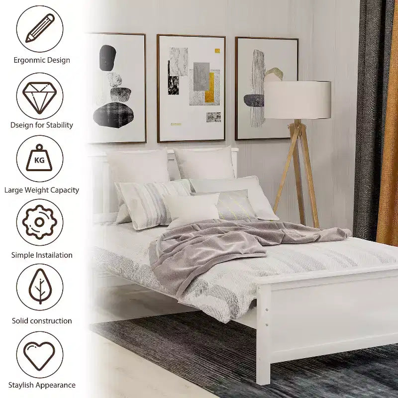 Twin Size Pine Wood Platform Bed with Headboard, Footboard & 10 Solid Wood Slats