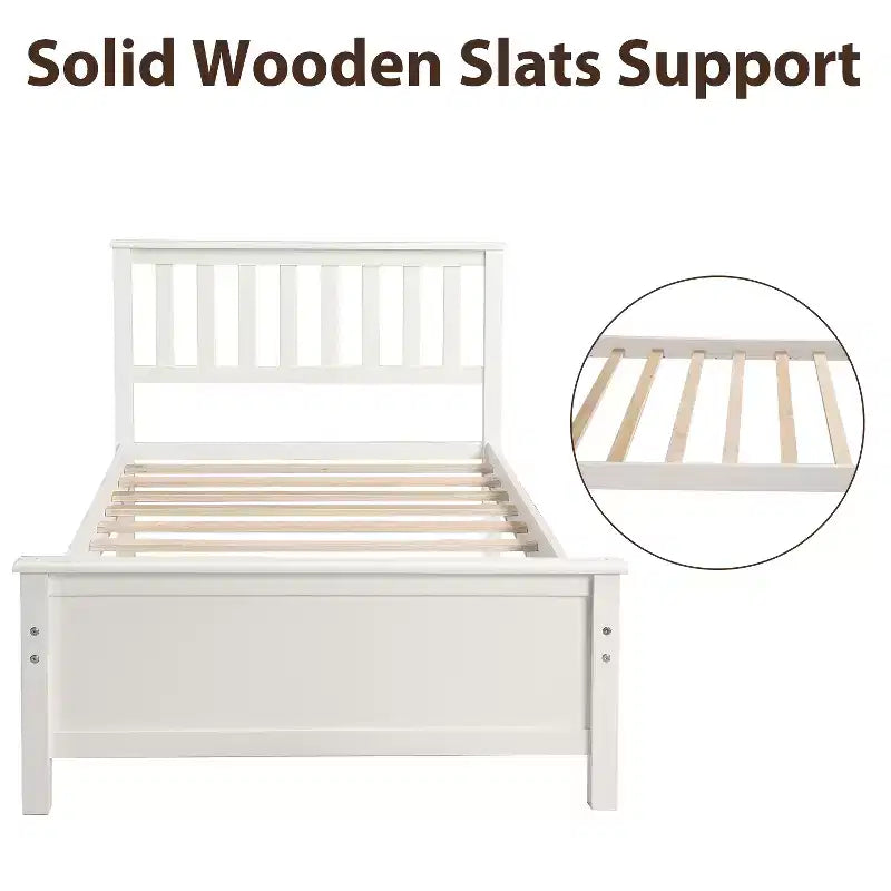 Twin Size Pine Wood Platform Bed with Headboard, Footboard & 10 Solid Wood Slats