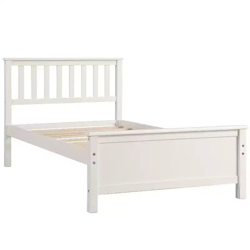 Twin Size Pine Wood Platform Bed with Headboard, Footboard & 10 Solid Wood Slats