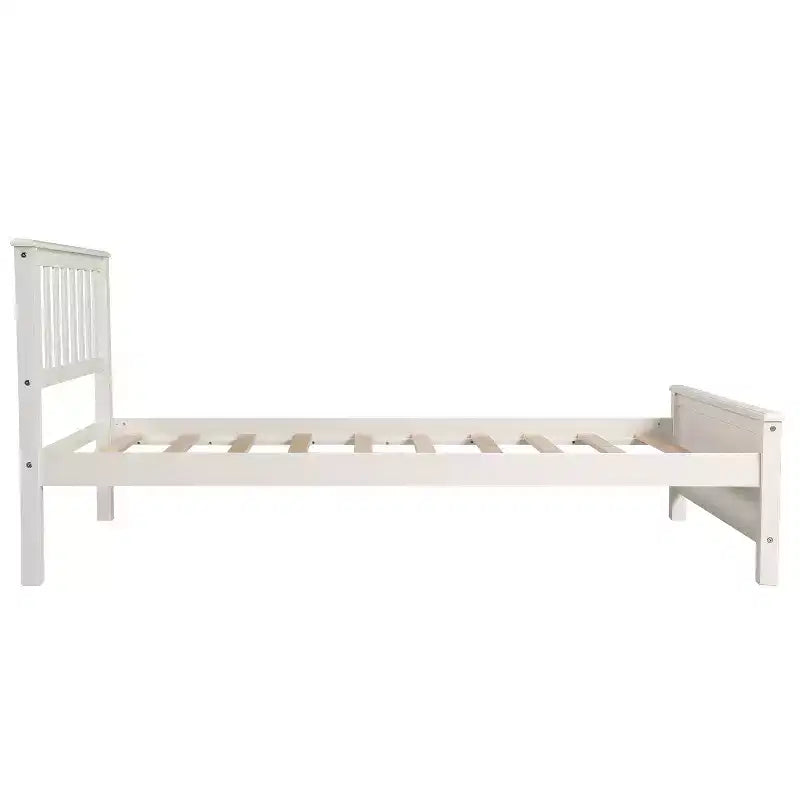 Twin Size Pine Wood Platform Bed with Headboard, Footboard & 10 Solid Wood Slats