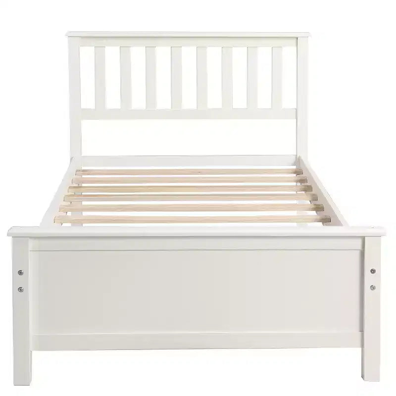 Twin Size Pine Wood Platform Bed with Headboard, Footboard & 10 Solid Wood Slats
