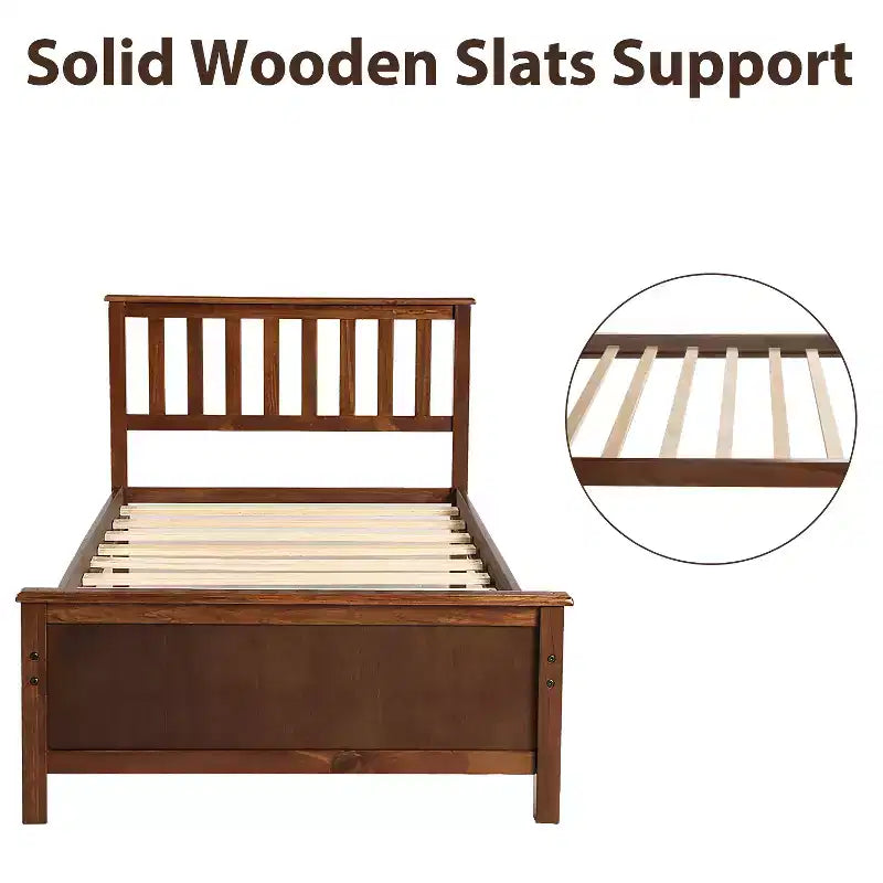 Twin Size Pine Wood Platform Bed with Headboard, Footboard & 10 Solid Wood Slats