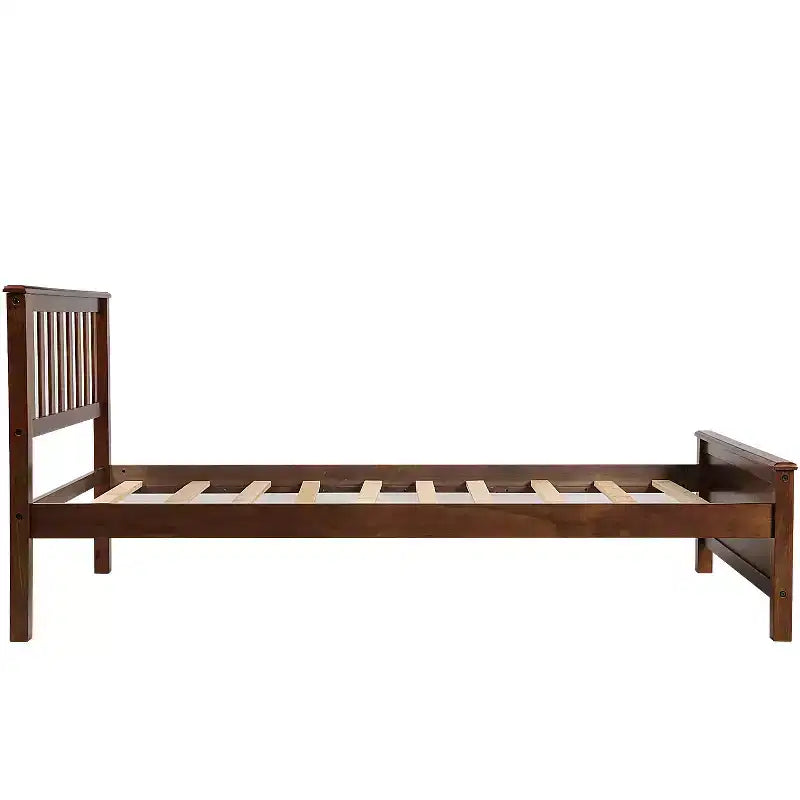 Twin Size Pine Wood Platform Bed with Headboard, Footboard & 10 Solid Wood Slats