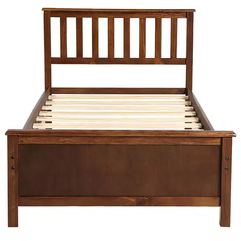 Twin Size Pine Wood Platform Bed with Headboard, Footboard & 10 Solid Wood Slats