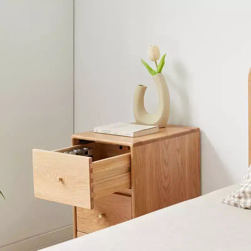 Modern Dresser For Bedroom, 3 Chest Of Drawer Nightstand, Large Capacity Oak Wood Cabinet, Slim Kids Dresser For Home Closets Living Room Bedroom