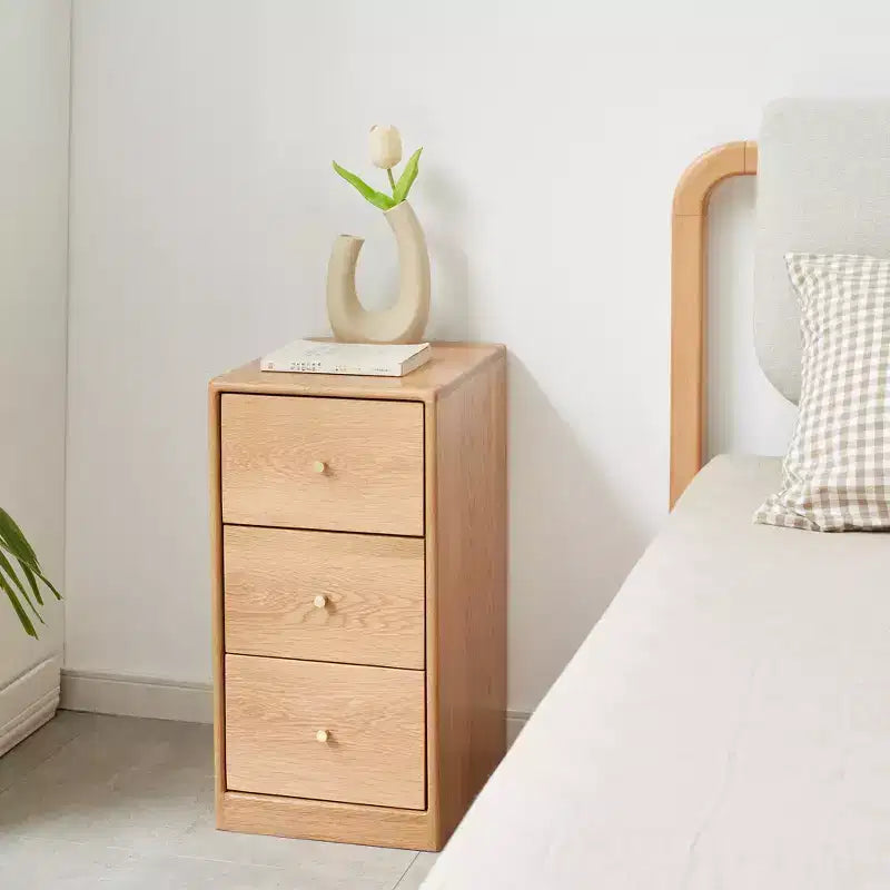 Modern Dresser For Bedroom, 3 Chest Of Drawer Nightstand, Large Capacity Oak Wood Cabinet, Slim Kids Dresser For Home Closets Living Room Bedroom