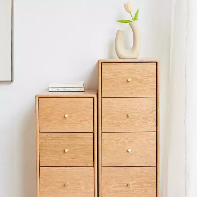 Modern Dresser For Bedroom, 3 Chest Of Drawer Nightstand, Large Capacity Oak Wood Cabinet, Slim Kids Dresser For Home Closets Living Room Bedroom