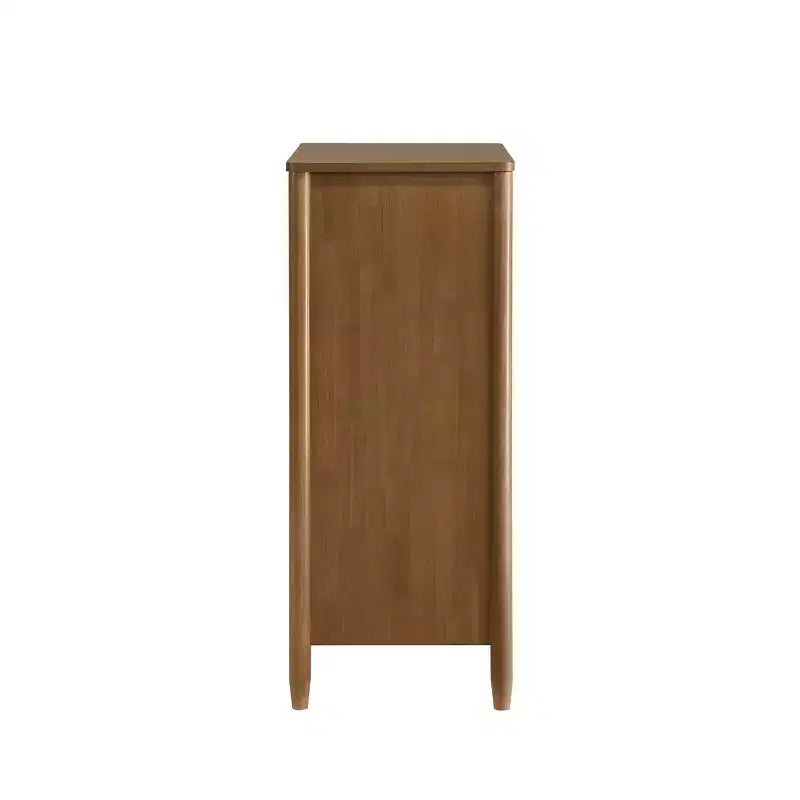 4-Drawer Wood & Rattan Chest with Light Walnut Finish for Bedroom & Living Room