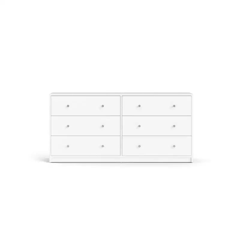 6-Drawer Double Dresser in White with Danish Design & Easy-Clean Foil Surface