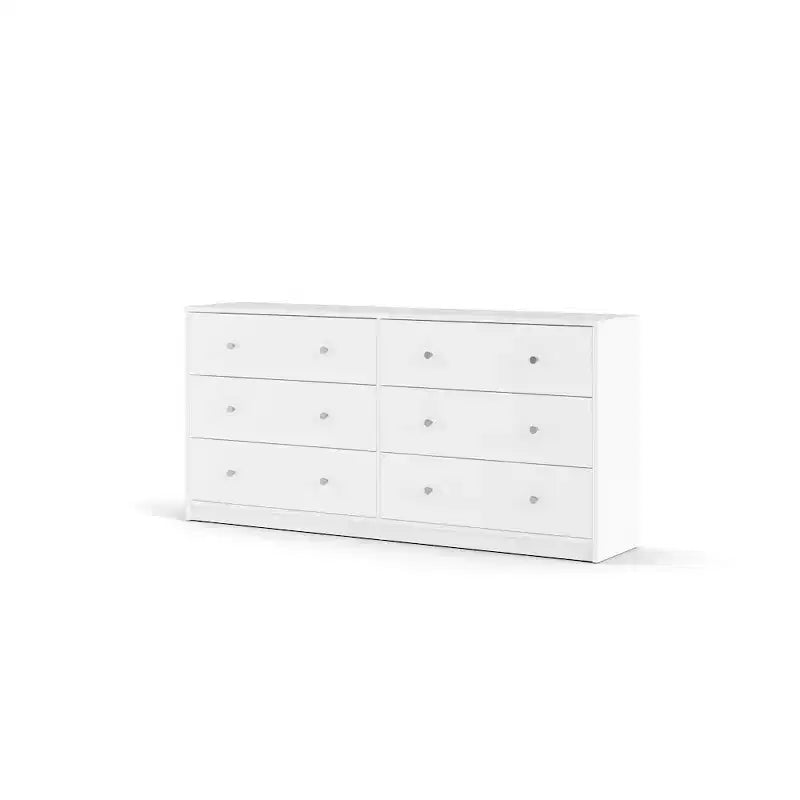 6-Drawer Double Dresser in White with Danish Design & Easy-Clean Foil Surface