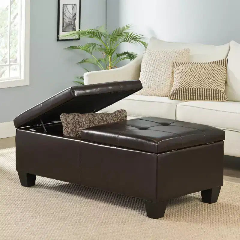 Contemporary Faux Leather Dual Lift Storage Ottoman, 50.5"W, 300 lb Capacity