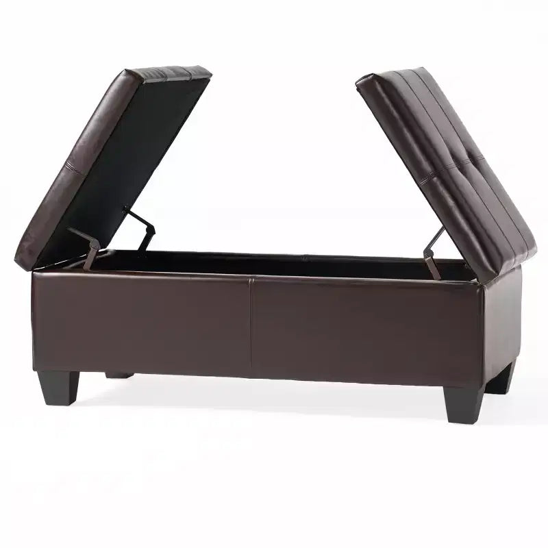 Contemporary Faux Leather Dual Lift Storage Ottoman, 50.5"W, 300 lb Capacity