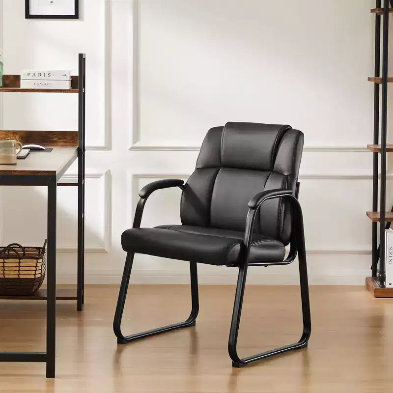 Big and Tall Single PU Leather Waiting Room Chair with Padded Arms, Perfect for Elderly Use in Office, Reception, and Conference Areas