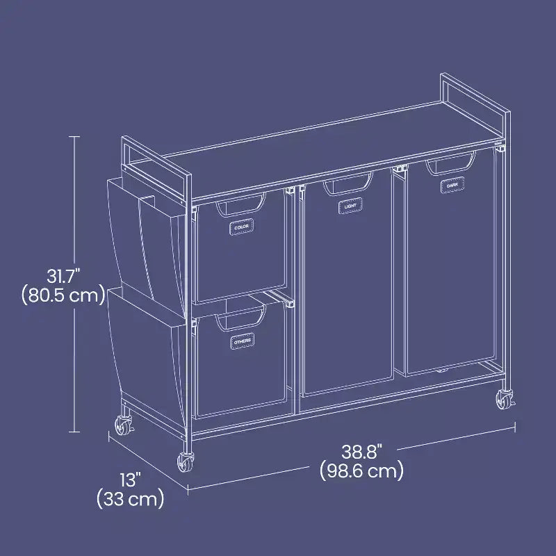 4-Compartment Rolling Laundry Hamper with Shelves & 6 Labels, 39.6 Gal, 3 Colors